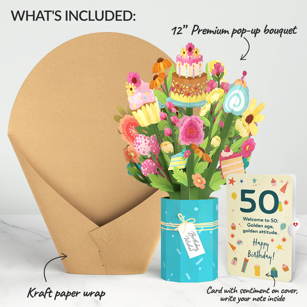 Sweet 50th Birthday Wishes Bouquet and Sentiment Set、mySite、solidvoid