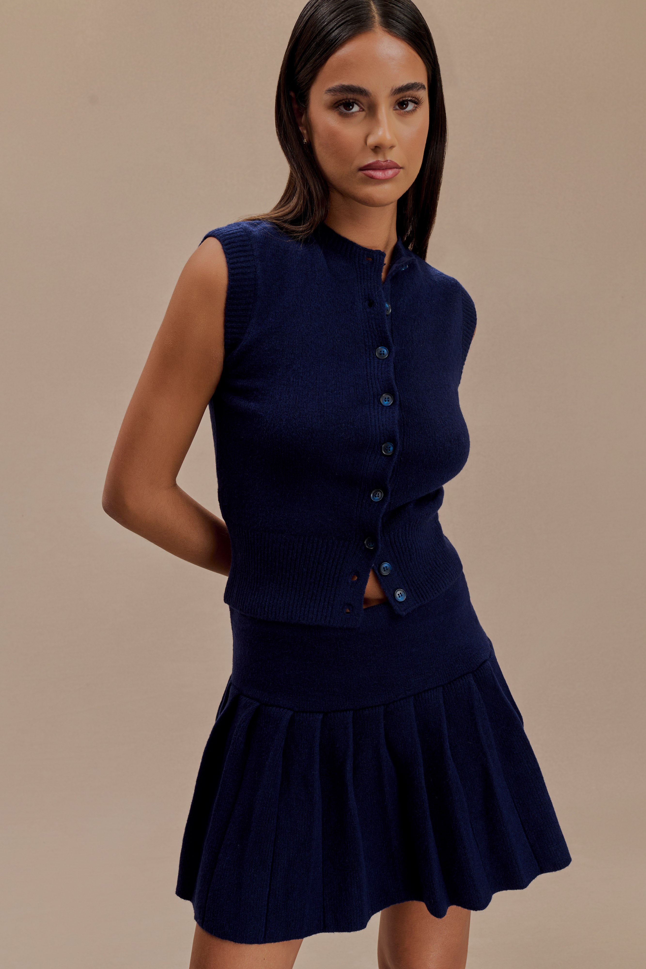 Dionne Sleeveless Knit Vest - Dark Navy、mySite、solidvoid