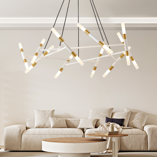 41" Golden Modern Chandelier Light Fixture, Branch Design with Frosted Tubes, Black Cords, Adjustable Height Pendant Light for Dining Room, Living Room, or Kitchen Island (Bulb Not Included)、、eastwooduniform