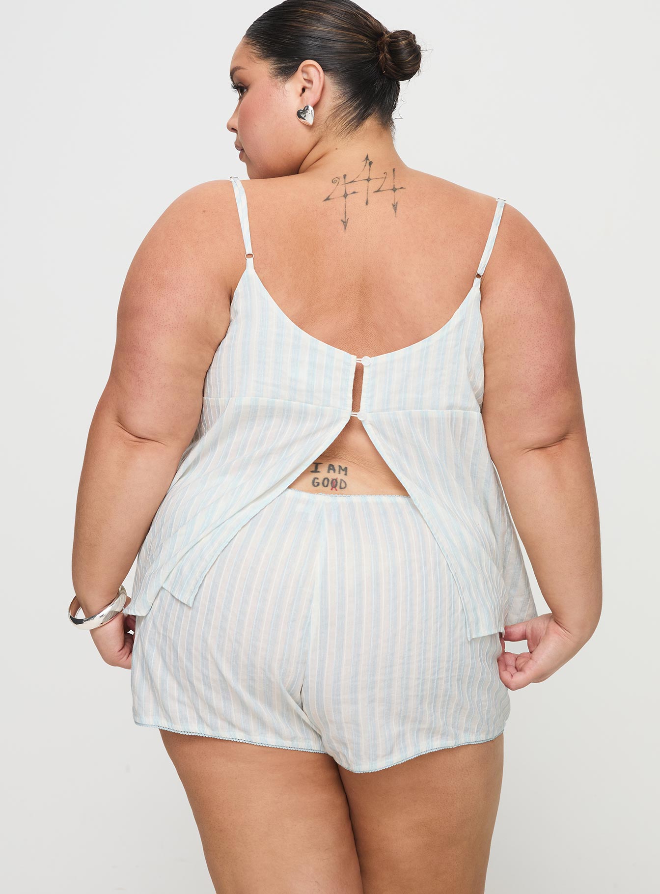 Tenderness Lace Sleep Set Blue / White Stripe Curve、mySite、solidvoid