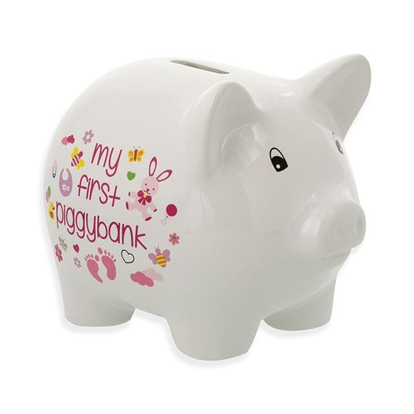 Ceramic Piggy Bank for Boys and Girls 5 Pink or Blue and White *、mySite、g9winljtr