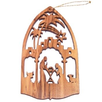 Holy Land Market Nativity Scene Olive Wood Christmas Ornament - Laser carving ( 2.75 x 1.75 Inches )、mySite、topwebapps