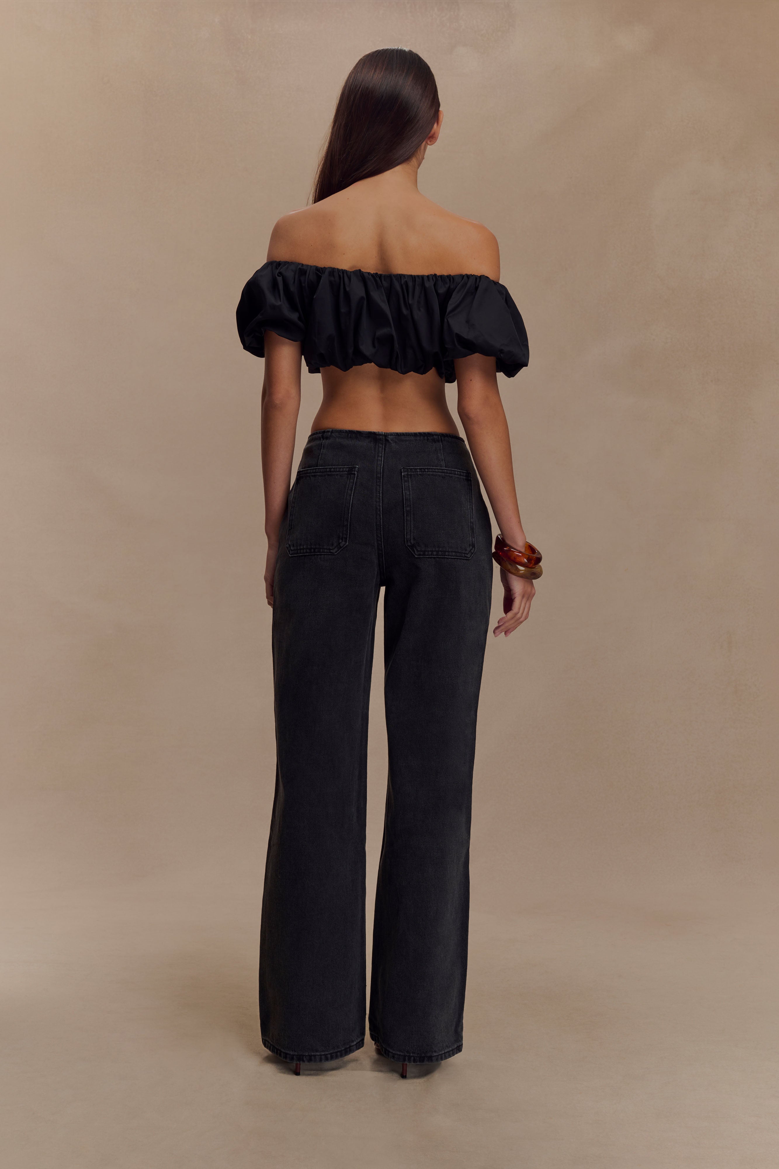 Caitlin Mid Rise Denim Flare Jeans - Washed Black、mySite、solidvoid