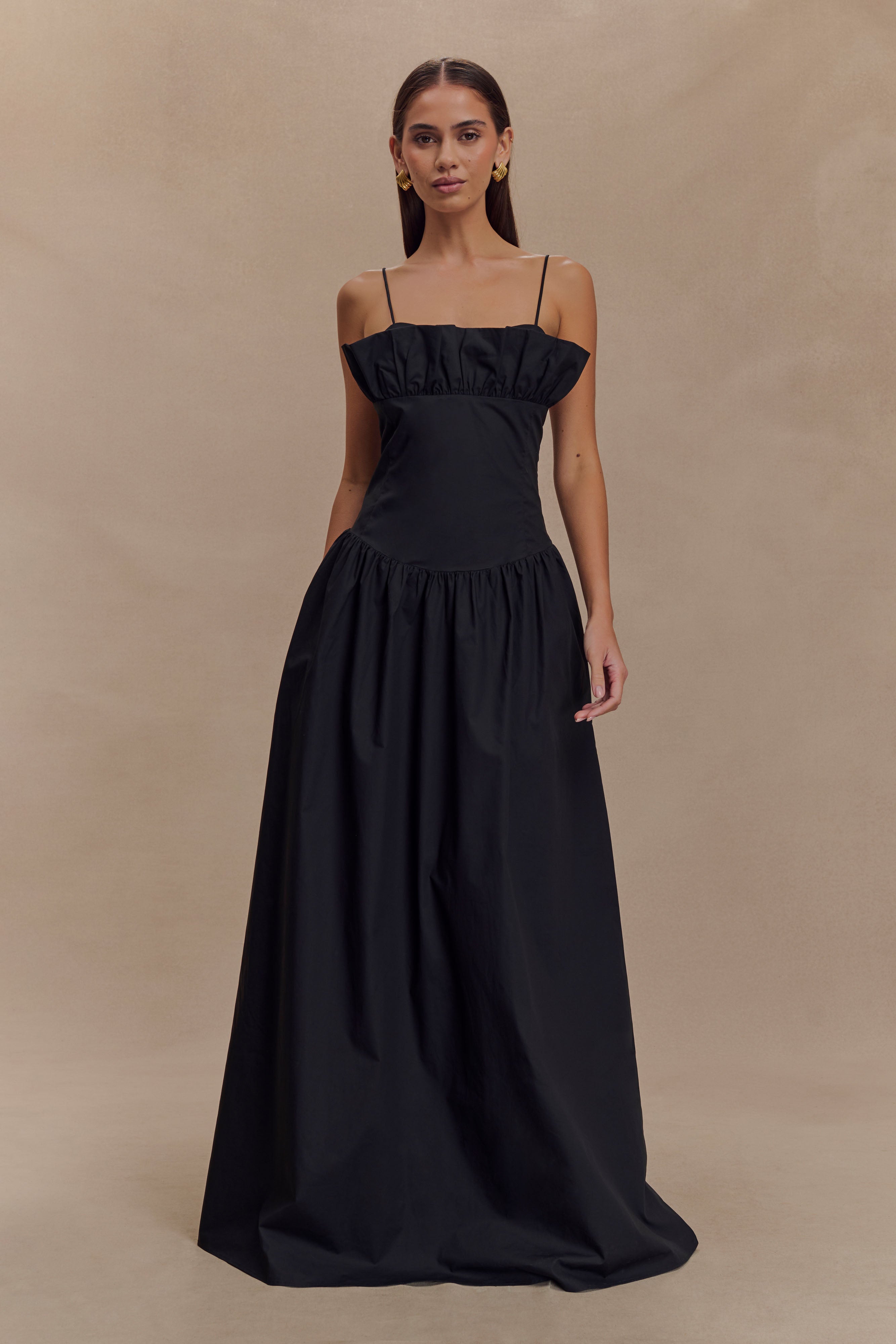 Janis Cotton Frill Maxi Dress - Black、mySite、solidvoid