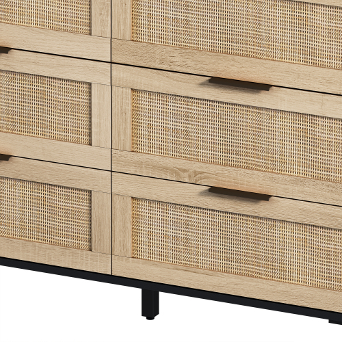 51.18"6-Drawers Rattan Storage Cabinet Rattan Drawer,for Bedroom,Living Room,Natural (Same SKU:W757P198980)、、casual