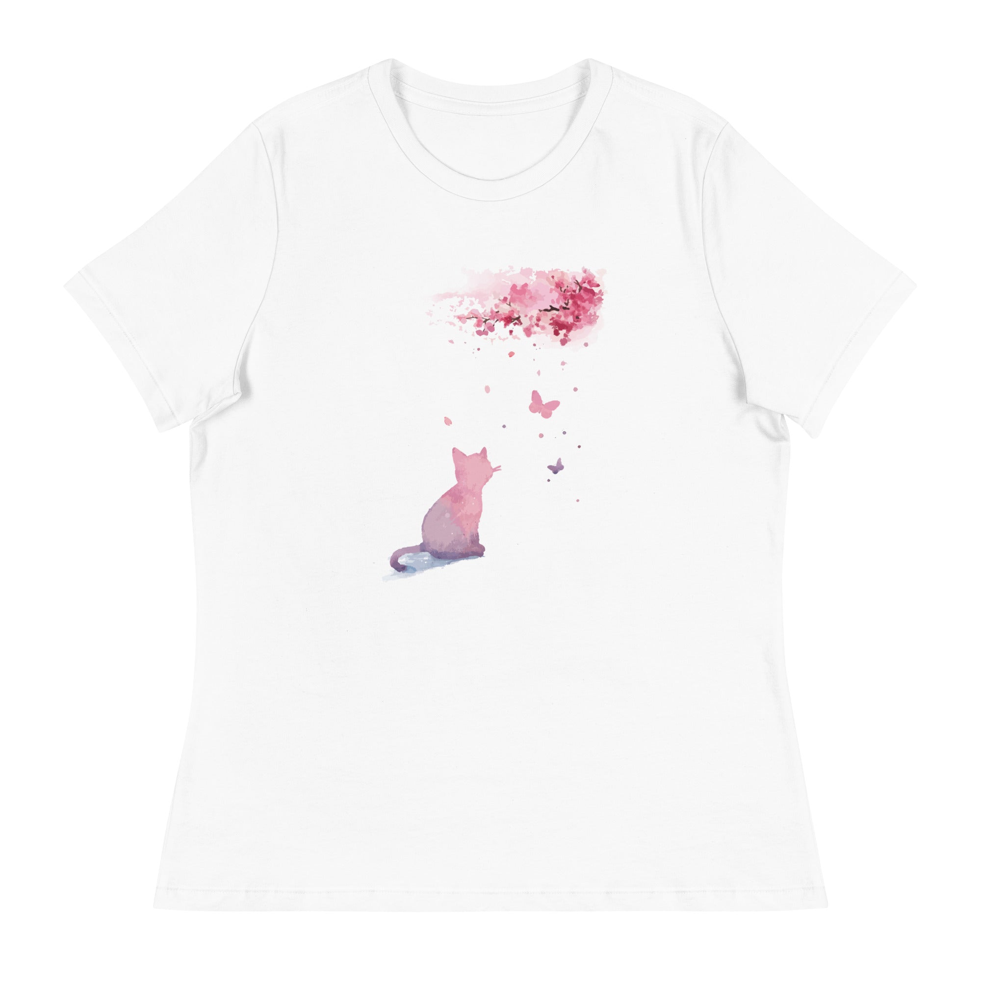 Cherry Blossom Kitten Women's Relaxed T-Shirt、mySite、camillekostekn