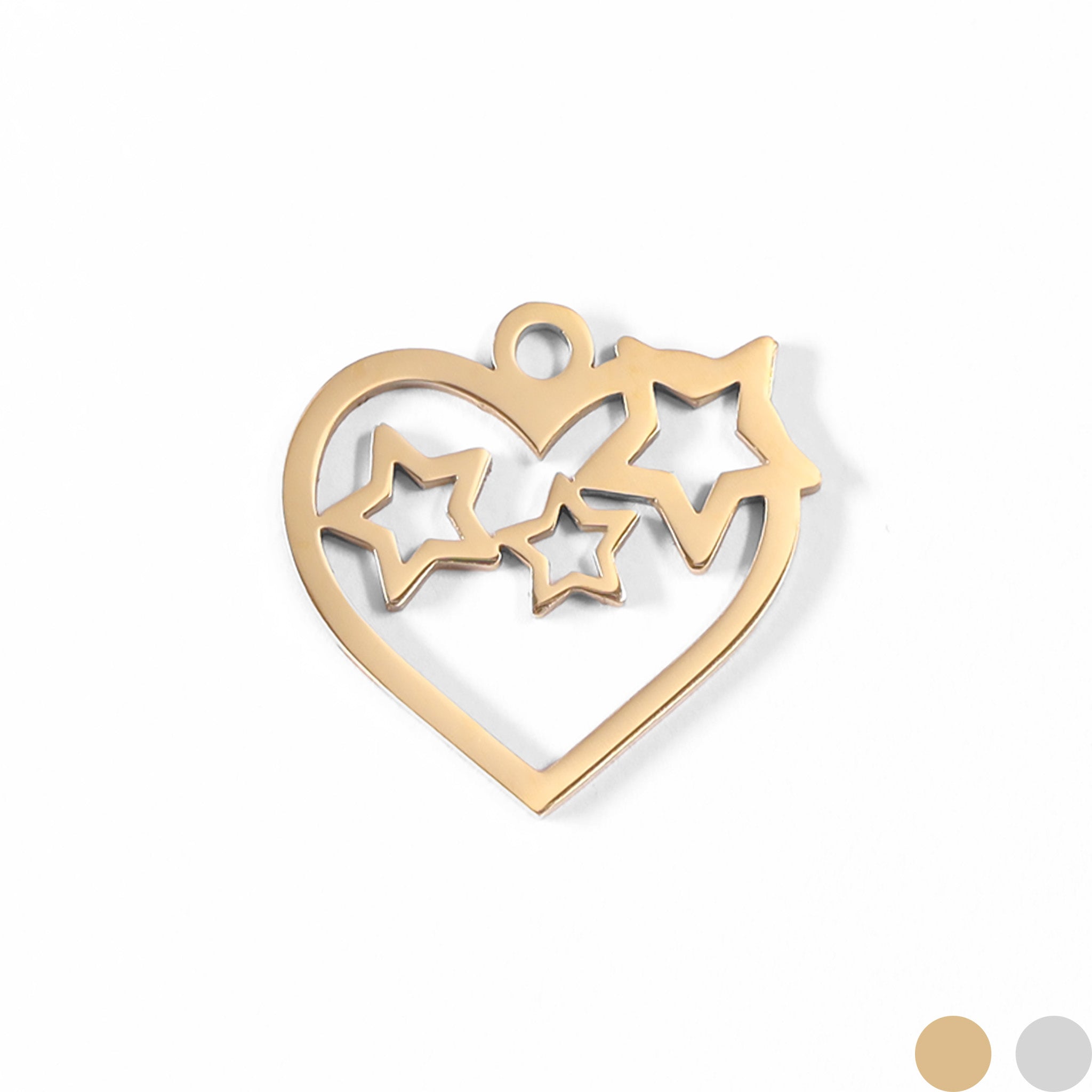 18K Gold PVD Stainless Steel Cutout Heart And Stars Charm / PDL0020、mySite、dreamappss