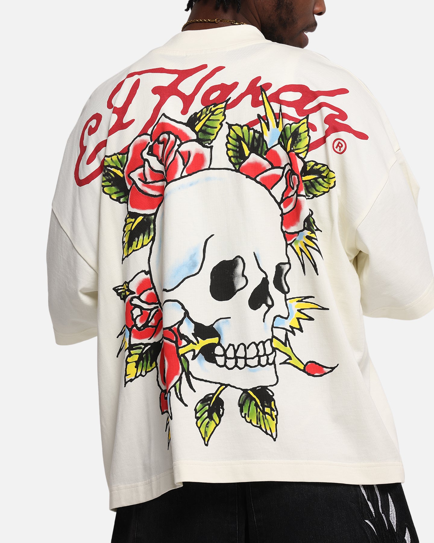 Ed Hardy Rose Skull Oversized Print T-Shirt Off White、mySite、zt4zffjzw