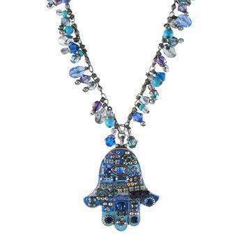 Michal Golan Medium Bright Blue Hamsa Necklace with Hang Beads、mySite、topwebapps