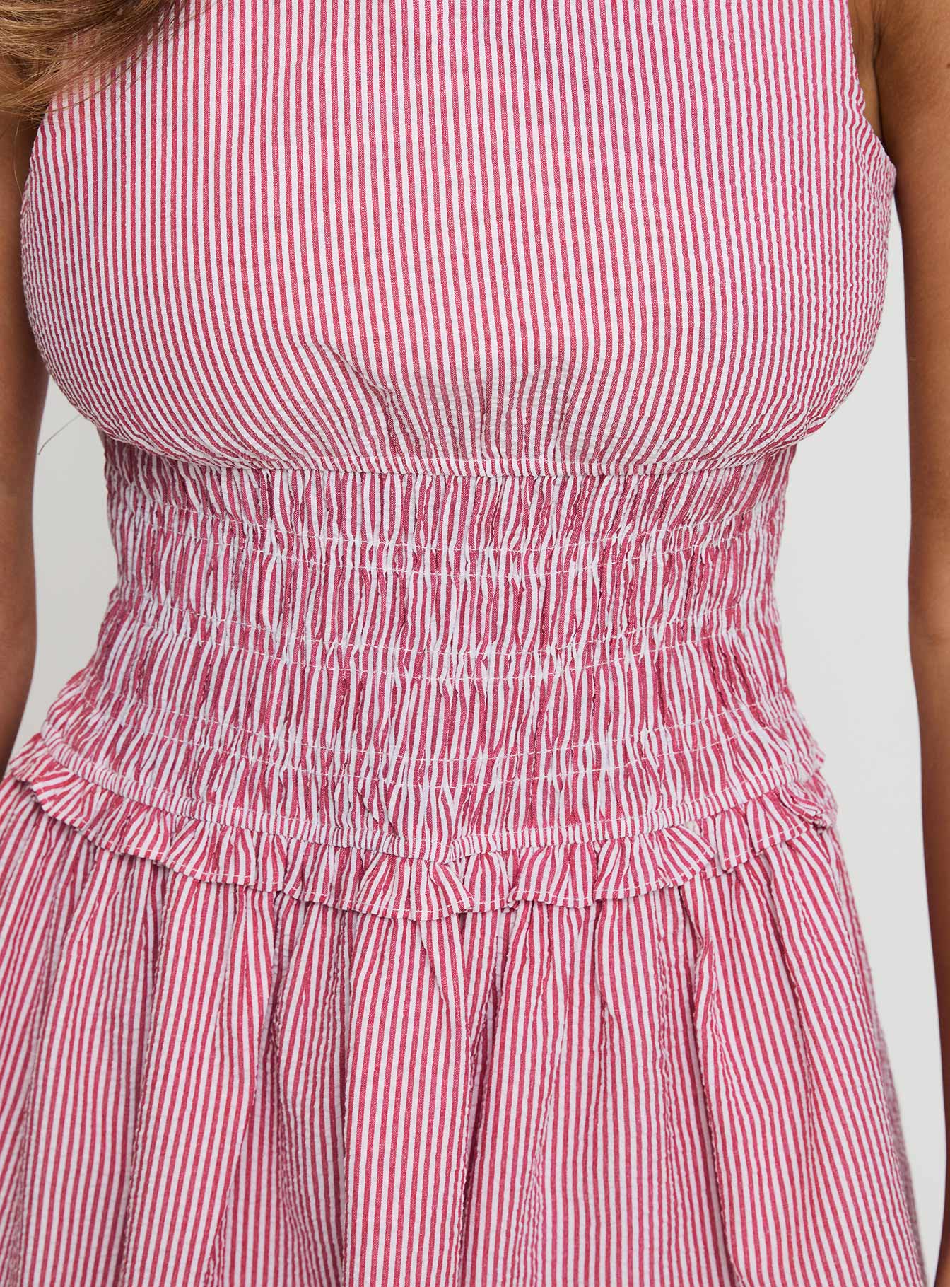 Yennifer Shirred Mini Dress Red / White、mySite、solidvoid