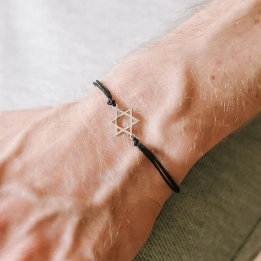 Silver Magen David Bracelet on Black Cord - 7 or 8、mySite、topwebapps