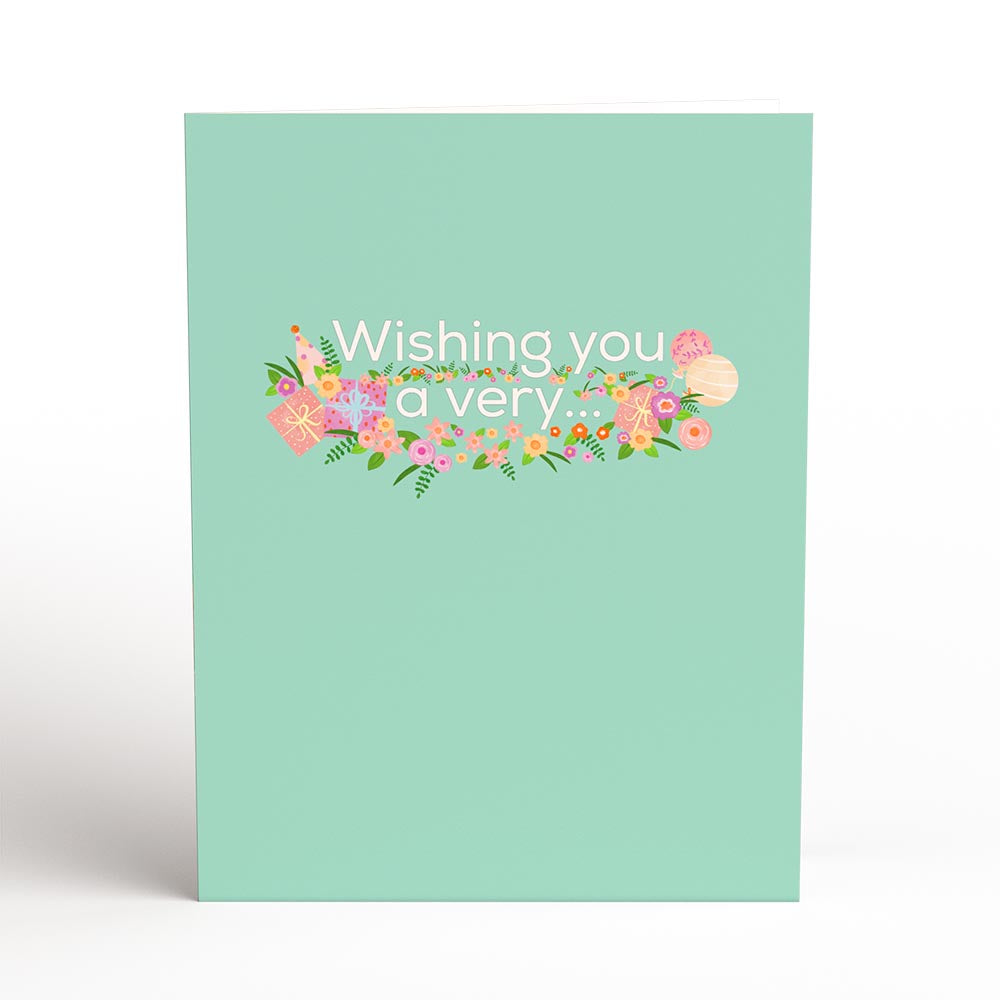 Delicate Floral Happy Birthday Basket Paperpop Card®、mySite、solidvoid