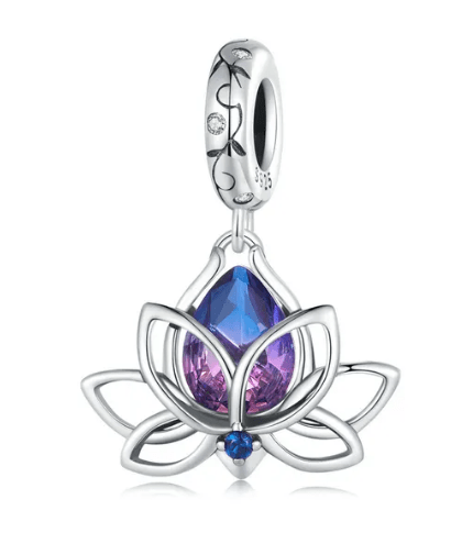 Lotus Flower CZ 925 Sterling Silver Charm Pandora Style Bracelets、mySite、g9winljtr