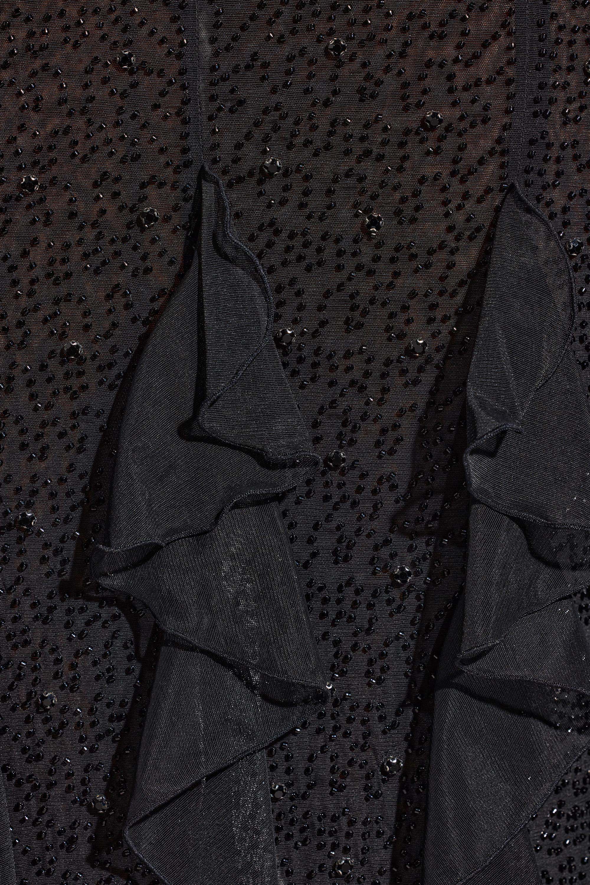 Embellished Halter Neck Ruffle Maxi Dress in Black、mySite、solidvoid