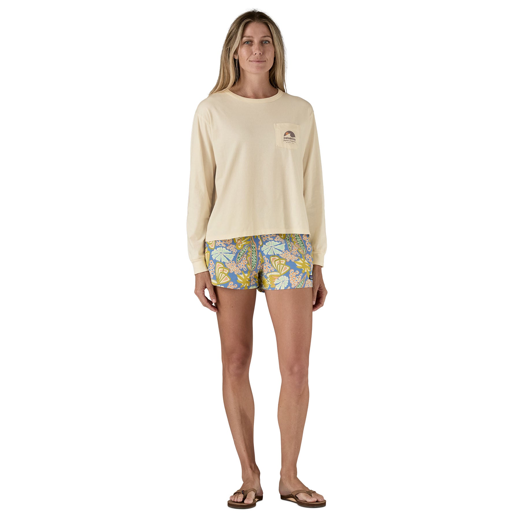 Women's Long-Sleeved Applied Imagination Easy-Cut Organic Pocket T-Shirt、mySite、i-lightchina