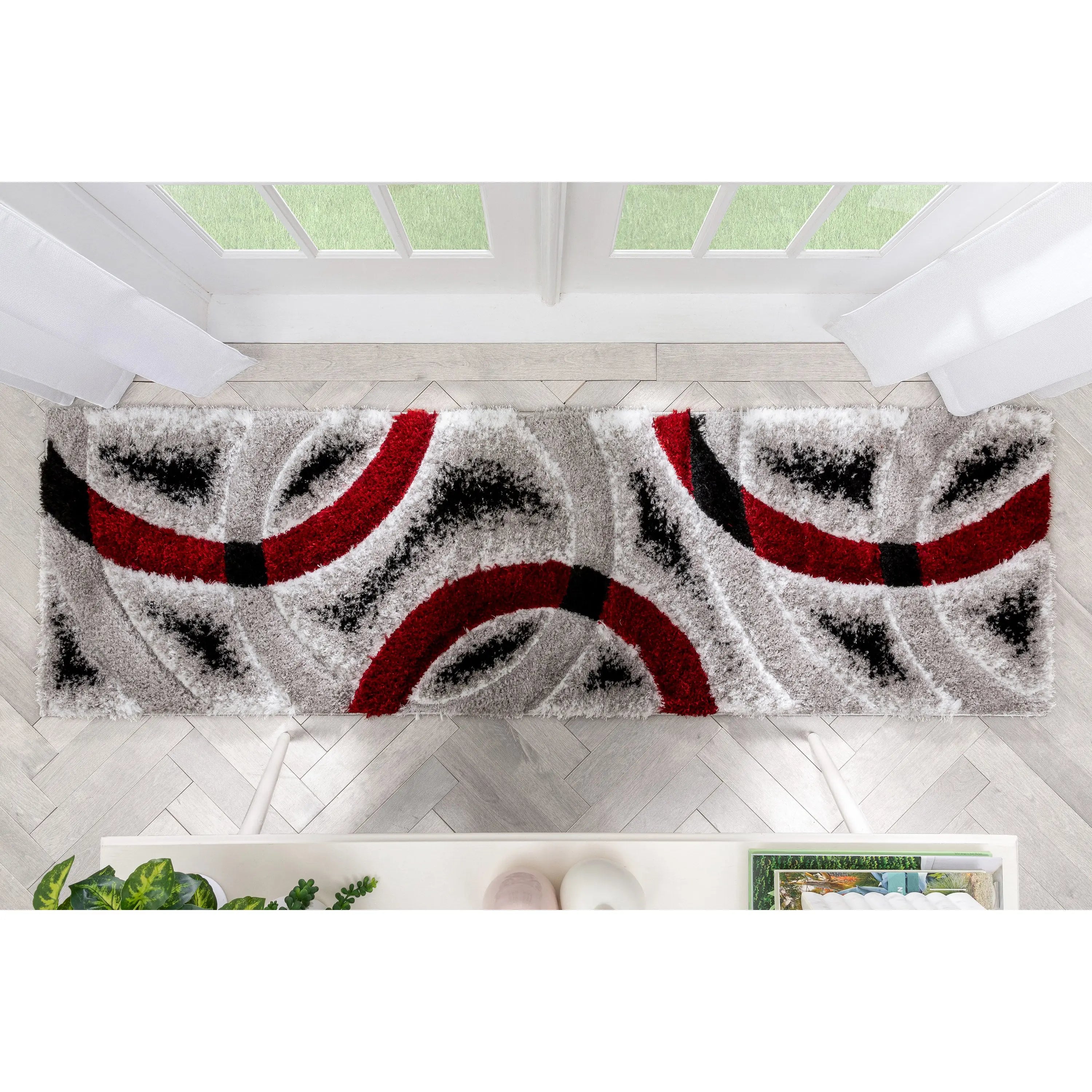 Oahu Red Modern Geometric 3D Textured Shag 5'3 x 7'3 Rug、mySite、gigharbornorthrealestate