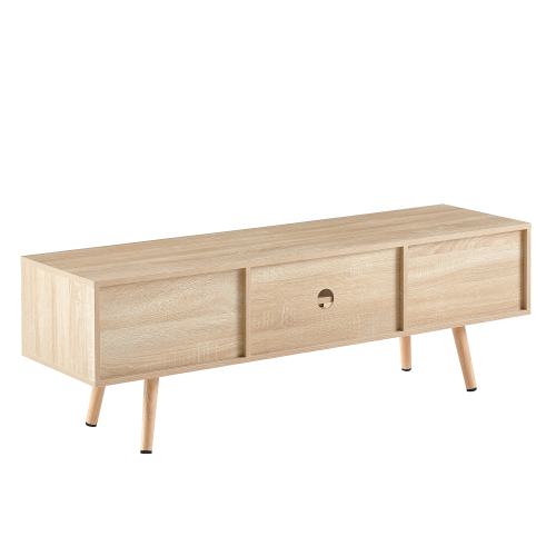 41.34" Rattan Coffee table, sliding door for storage, solid wood legs, Modern table for living room , natural、、casual