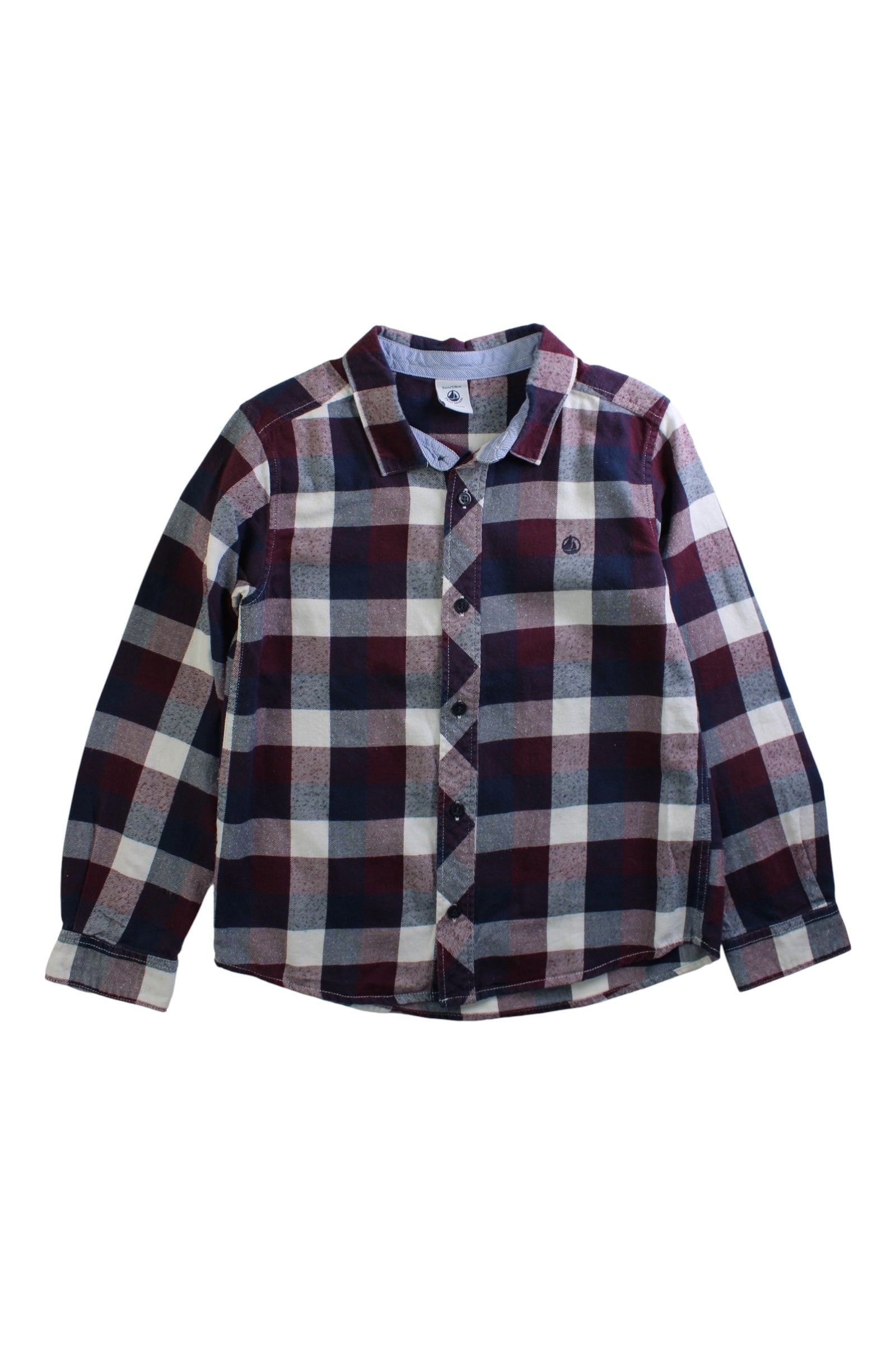 Petit Bateau Checkered Button-Down Shirt 8Y、mySite、g9winljtr