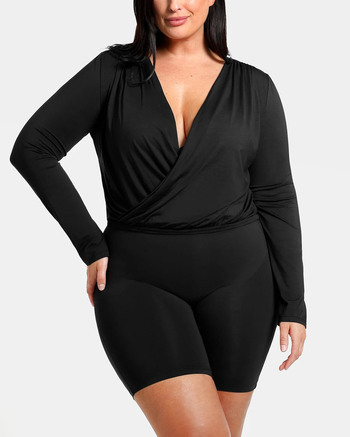 Built-In Shapewear 2-in-1 Overlapping V-Neck Top、mySite、bengalsvssteelers
