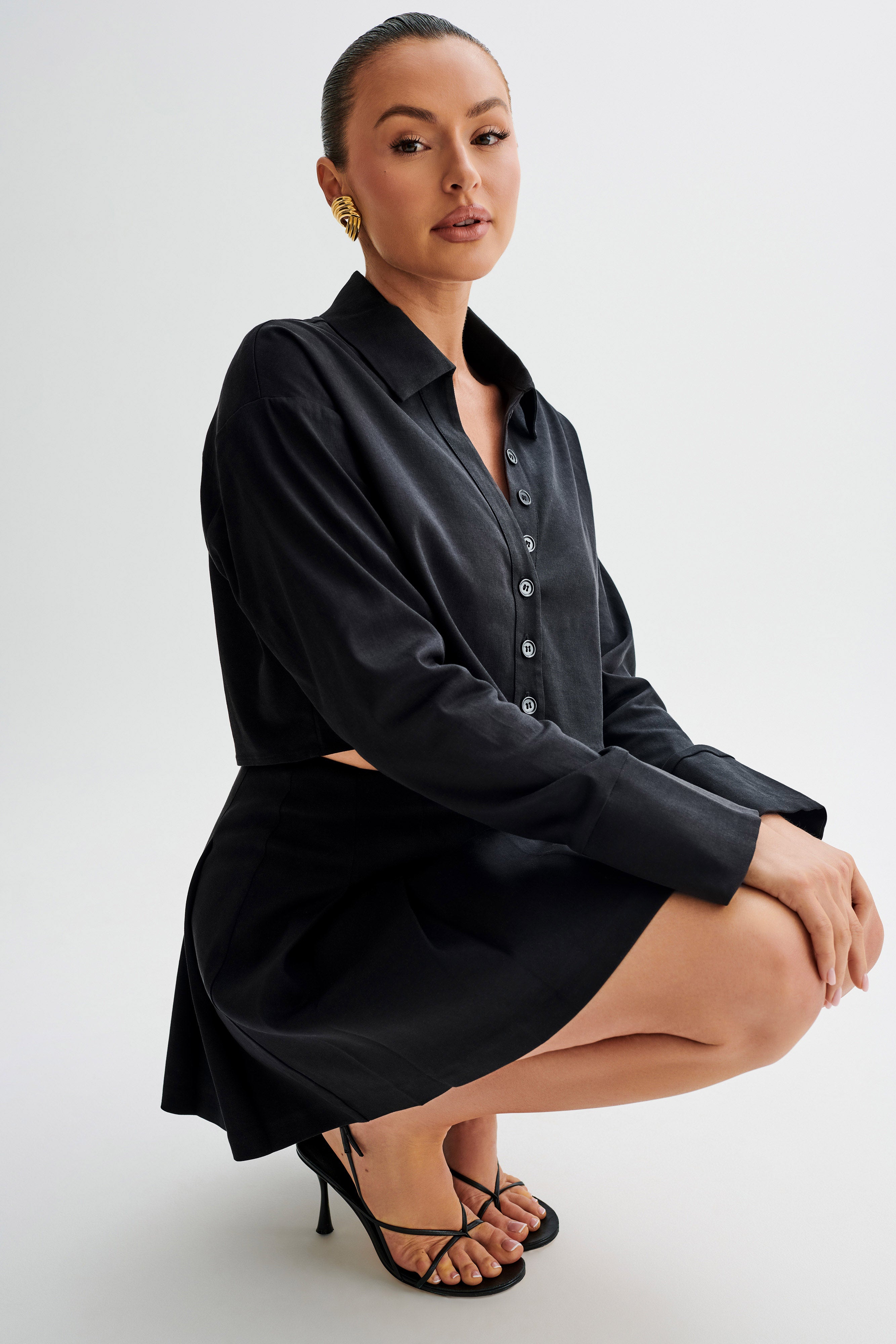 Julianna Cotton Pleated Mini Skirt - Black、mySite、solidvoid