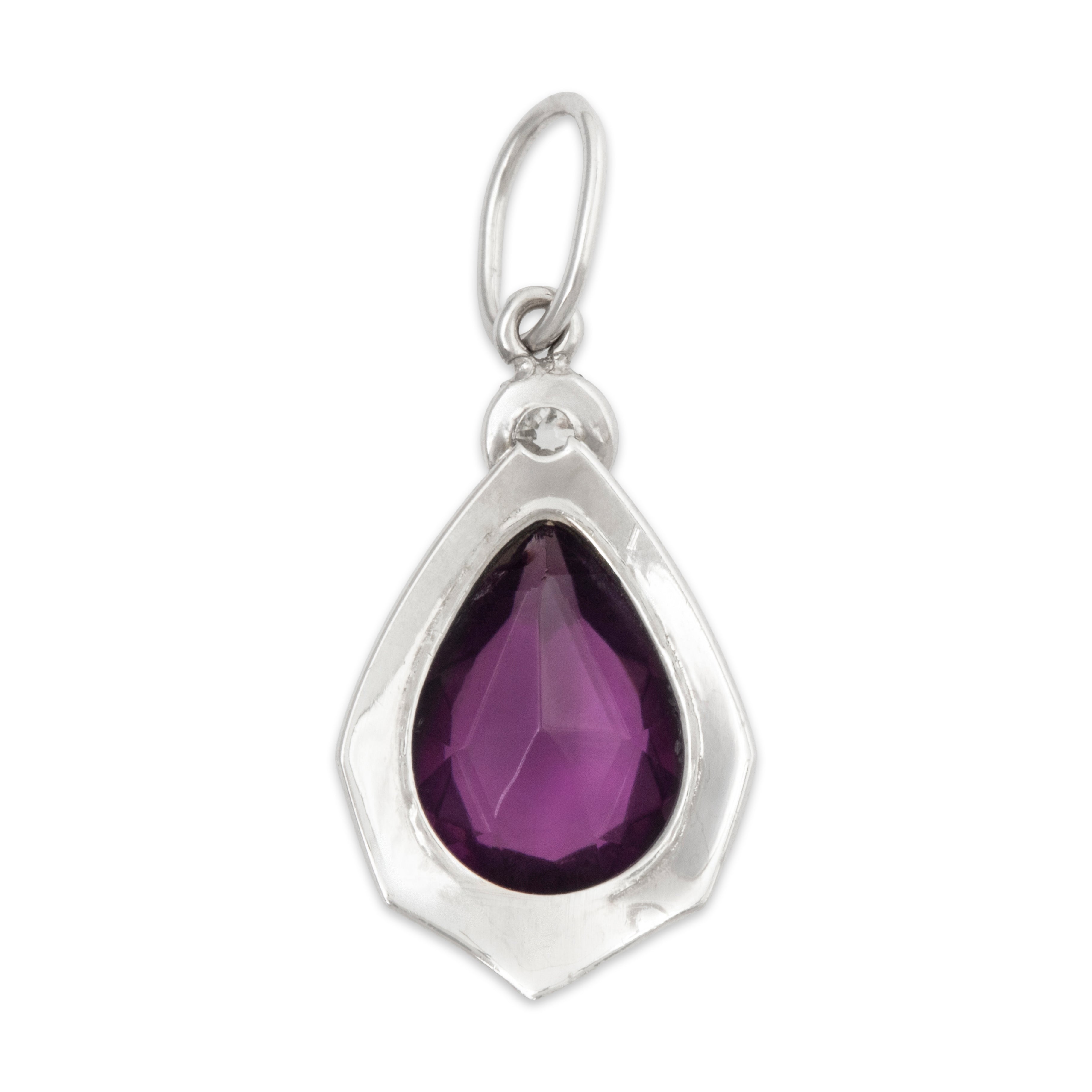 Antique 10k White Gold Purple Glass Old European Diamond Delicate Milgrain Pendant、mySite、hinf8tx79