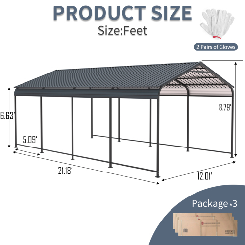 12 X 32 FT Carport, Heavy Duty Carport with Galvanized Steel Roof and Frame, Metal Carport Large Garage with 4 Fixed inclined square tube supports for Driveway Car, Truck、、eastwooduniform
