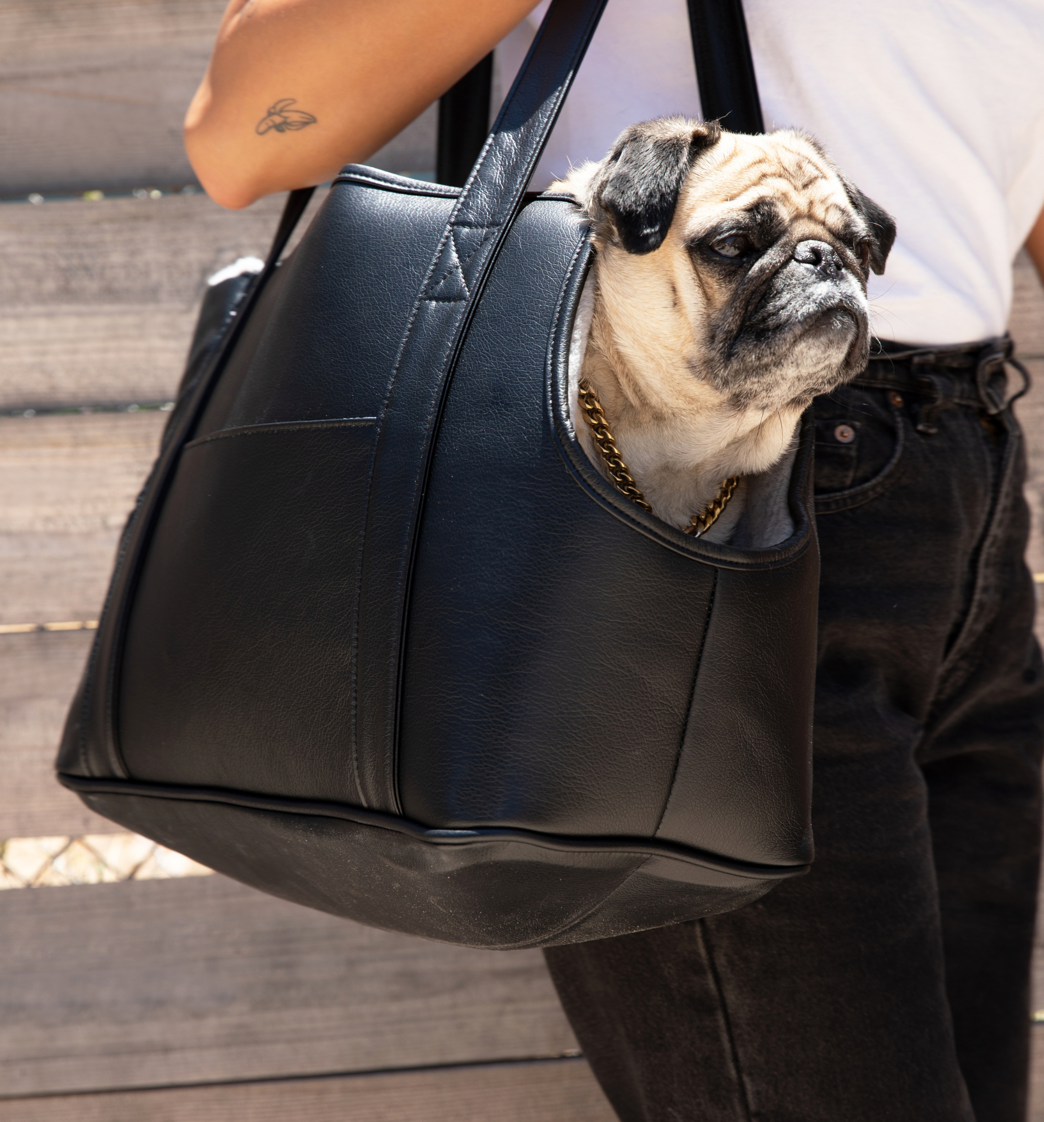PupTote™ 3-in-1 Faux Leather Dog Carrier Bag - Black、mySite、solidvoid
