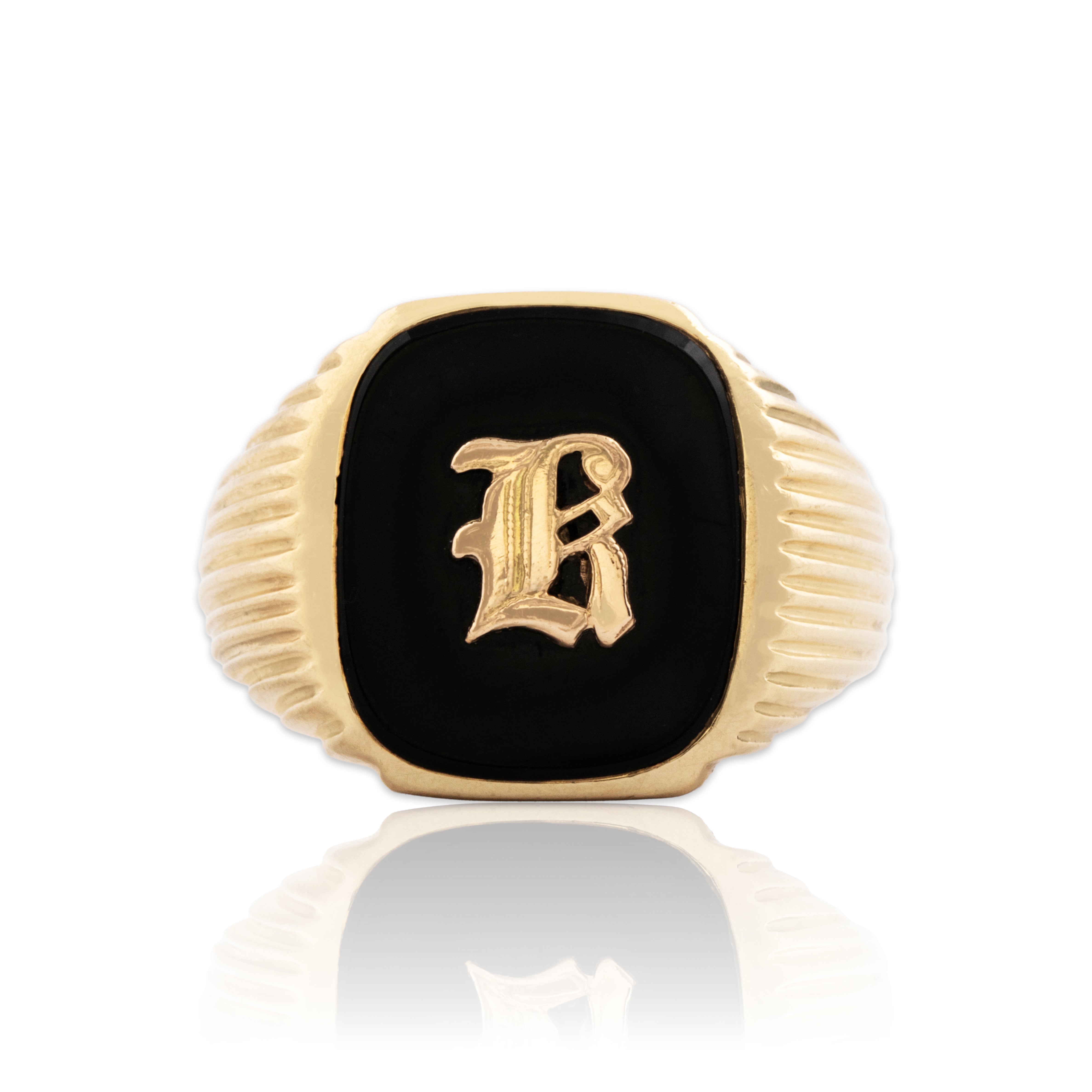 Vintage 10k Yellow Gold Onyx Mid-Century Initial K Signet Ring 10.00、mySite、hinf8tx79