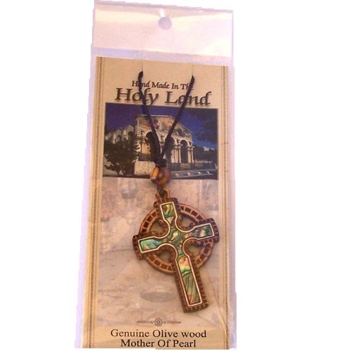 Celtic Olive wood Crucifix with Mother of Pearls (60cm / 23.5 inches, Cross is 5cm or 2 inches)、mySite、topwebapps