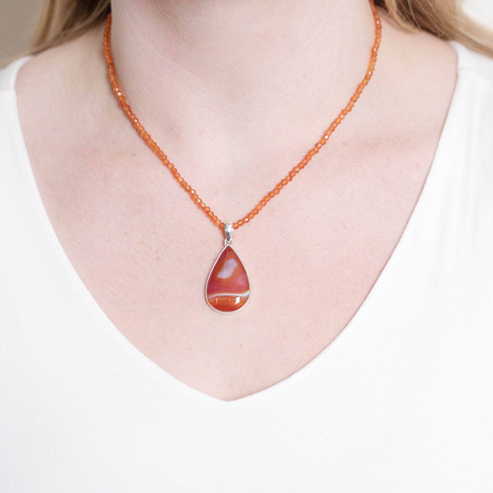 Carnelian Banded Agate Teardrop Pendant Necklace、mySite、hinf8tx79