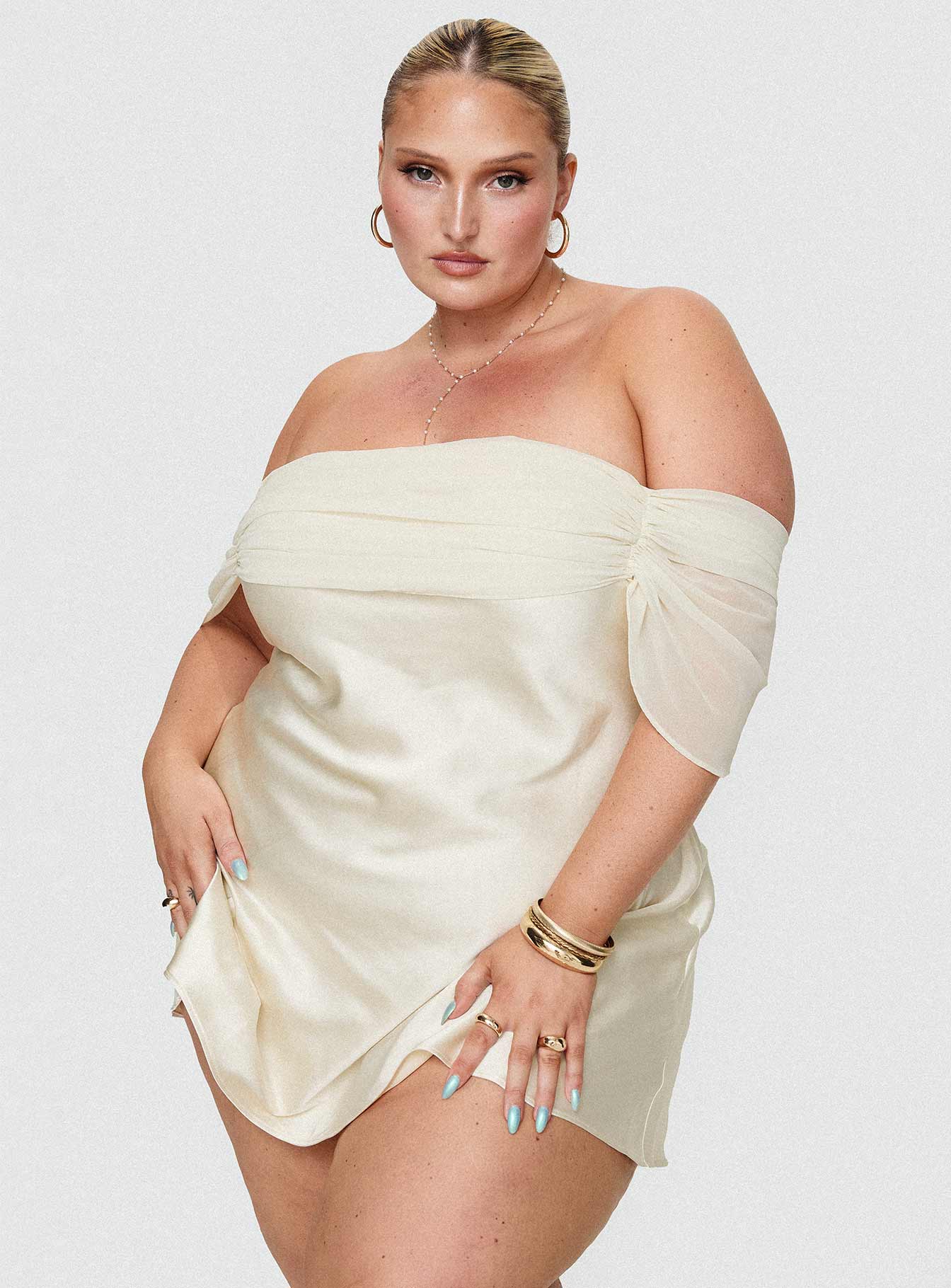 Adoration Mini Dress Cream Curve、mySite、solidvoid