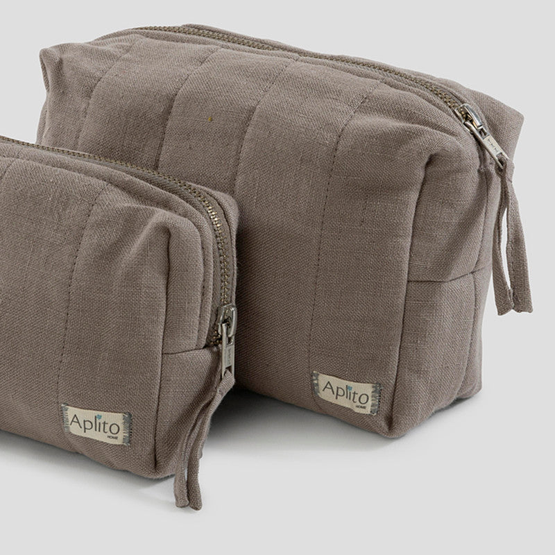Linen Georgian Toiletry Pouch | Grey | Set of 2、mySite、camillekostekn
