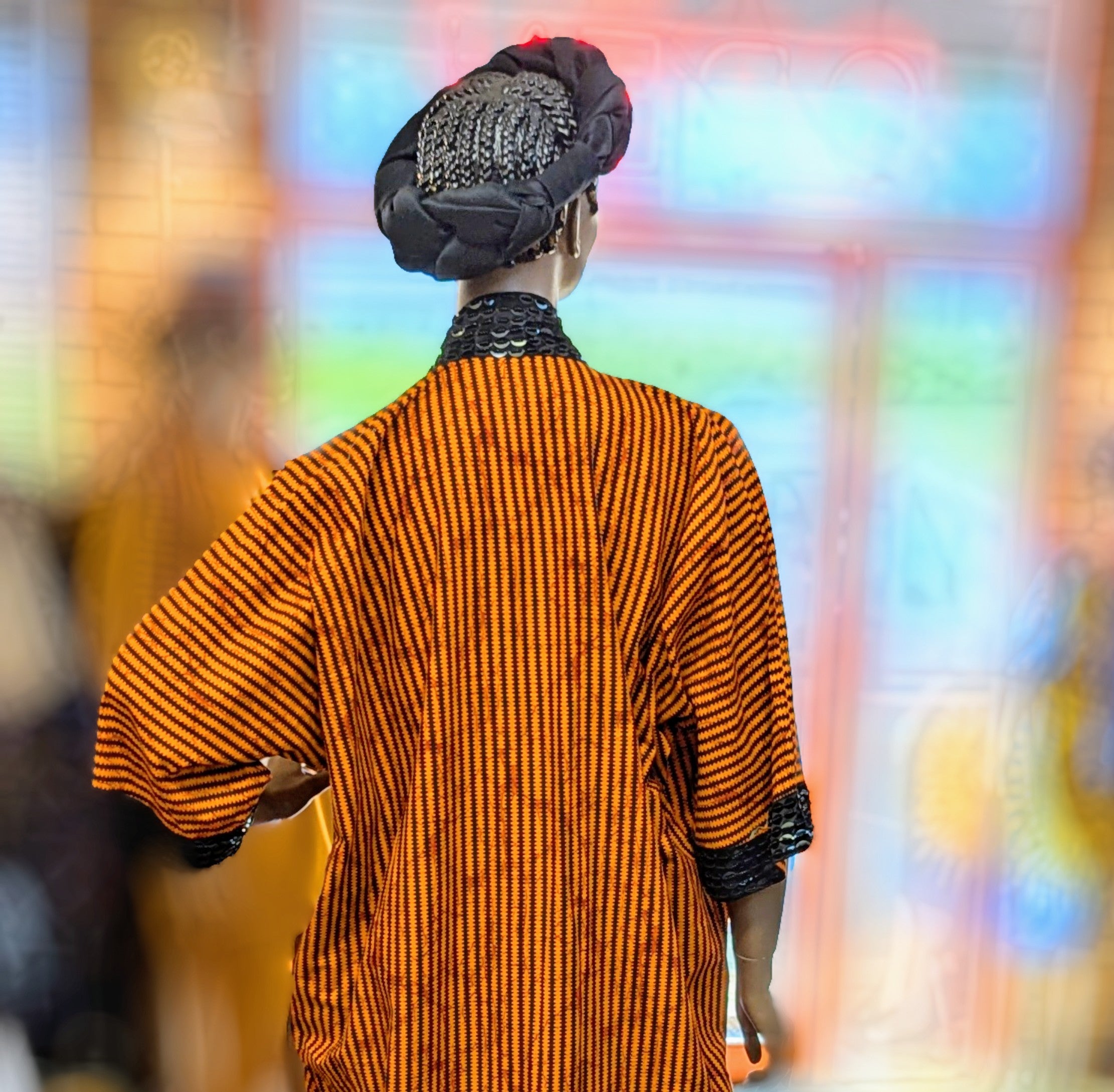 Dupsie's Kemi Orange African Print Caftan BouBou Knee-length Dress DPXOBT11、mySite、solidvoid