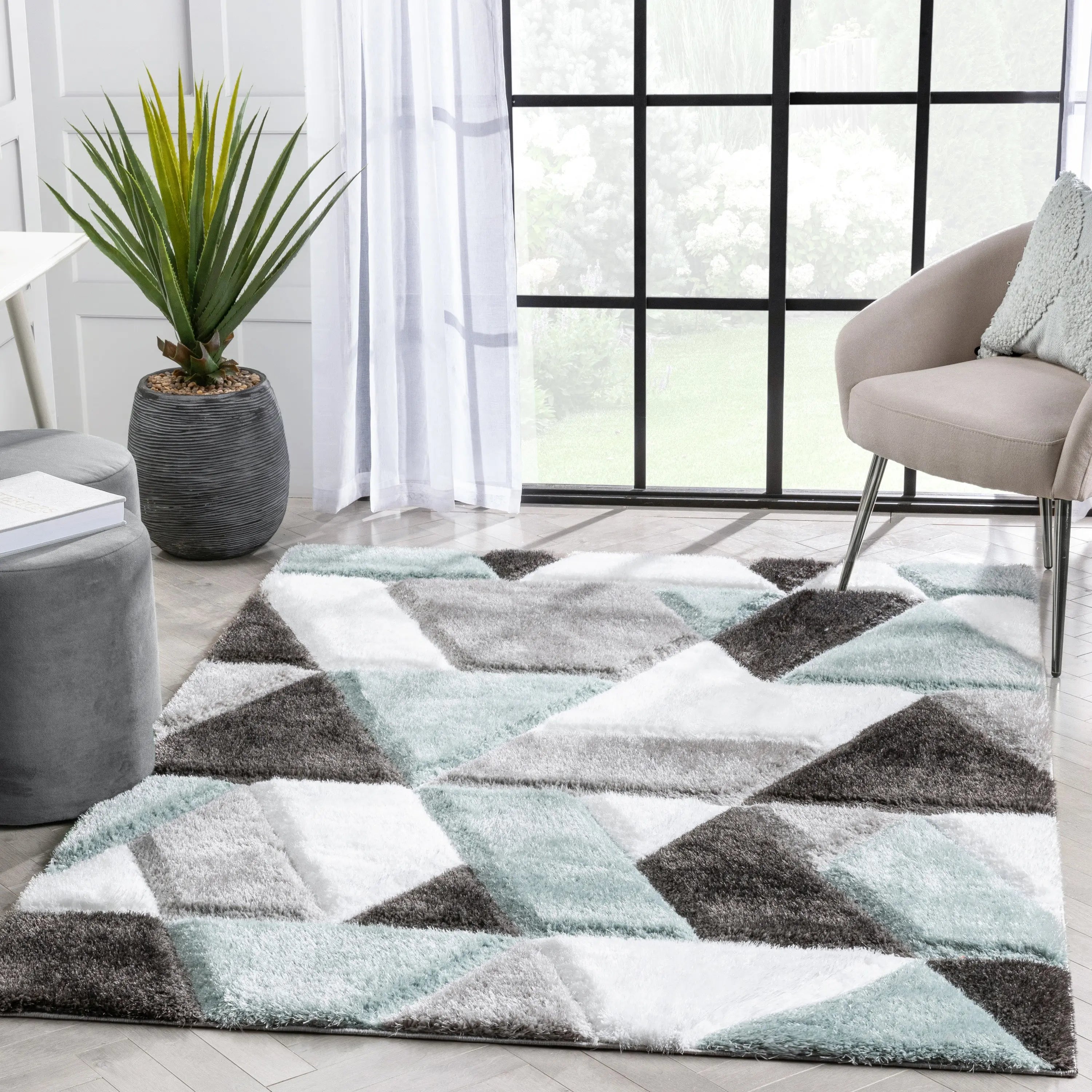 Holland Modern Geometric Light Blue 3D Textured Thick & Soft Shag Rug、mySite、gigharbornorthrealestate
