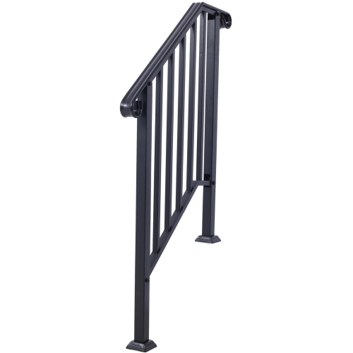 Handrails for Outdoor Steps, Fit 2 or 3 Steps Outdoor Stair Railing, Picket#2 Wrought Iron Handrail, Flexible Porch Railing, Black Transitional Handrails for Concrete Steps or Wooden Stairs、、eastwooduniform