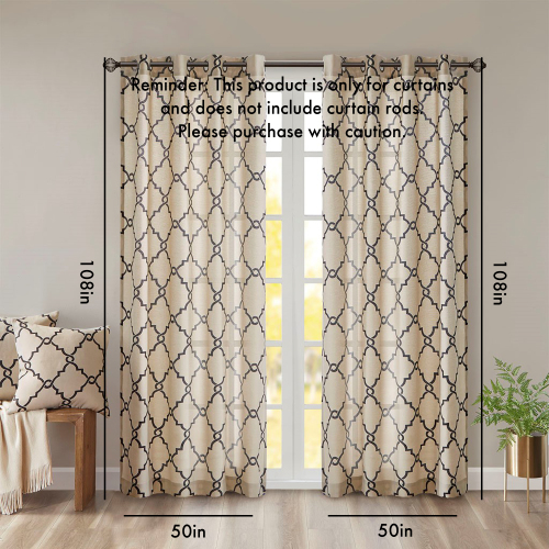 Fretwork Print Grommet Top Window Curtain Panel(Only 1 Pc Panel)、、eastwooduniform