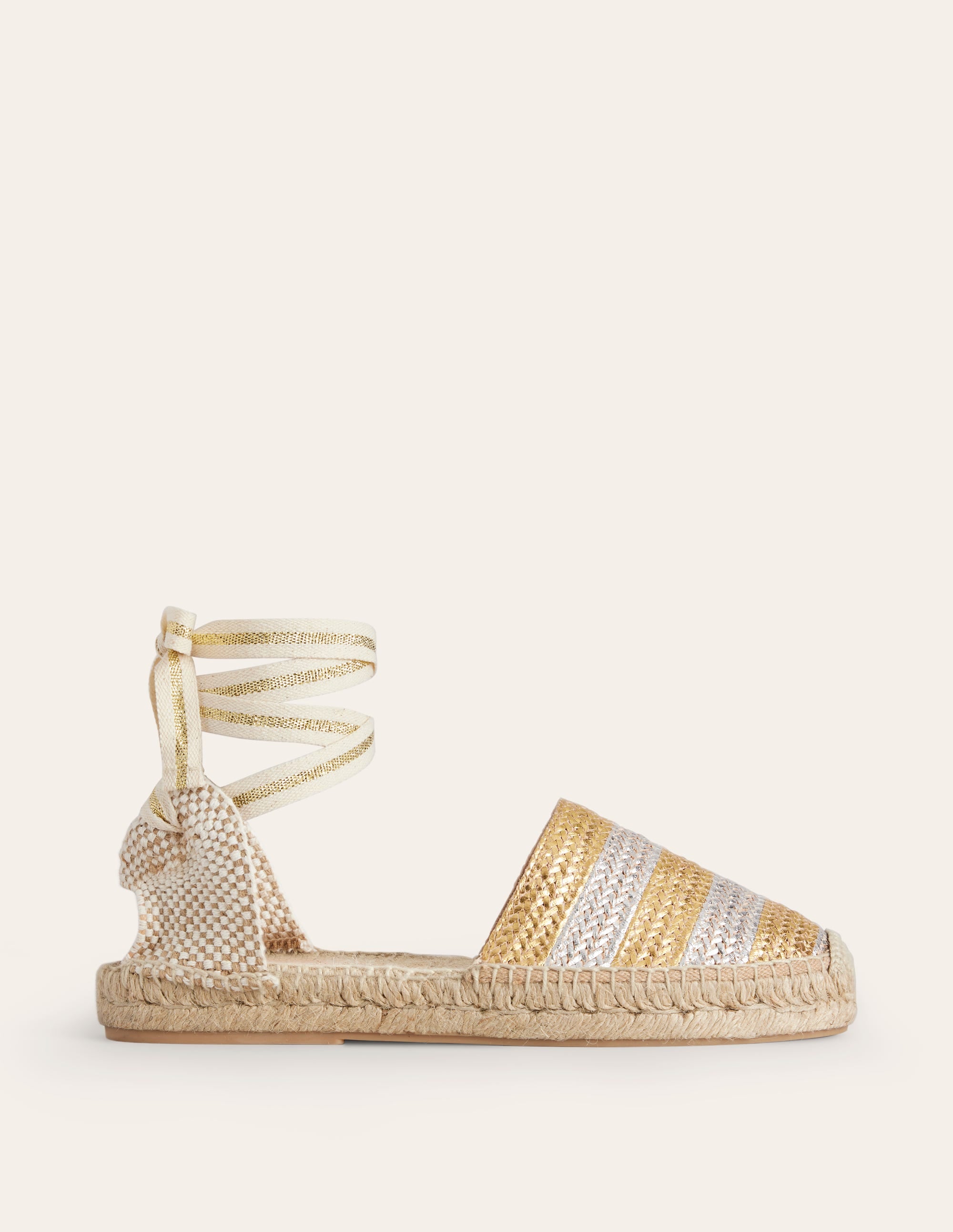 Ankle Tie Flat Espadrilles-Gold/ Silver、mySite、ashleygrahame