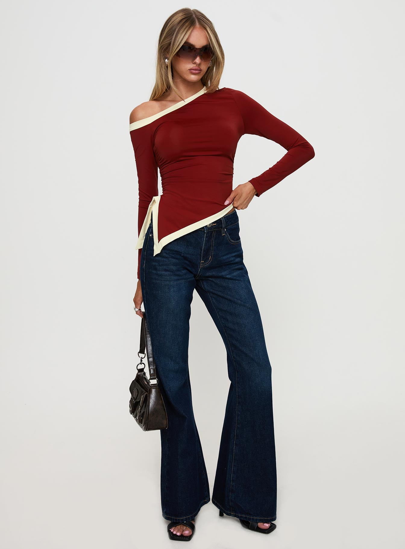 Fake Smile Long Sleeve Top Burgundy / Cream、mySite、solidvoid