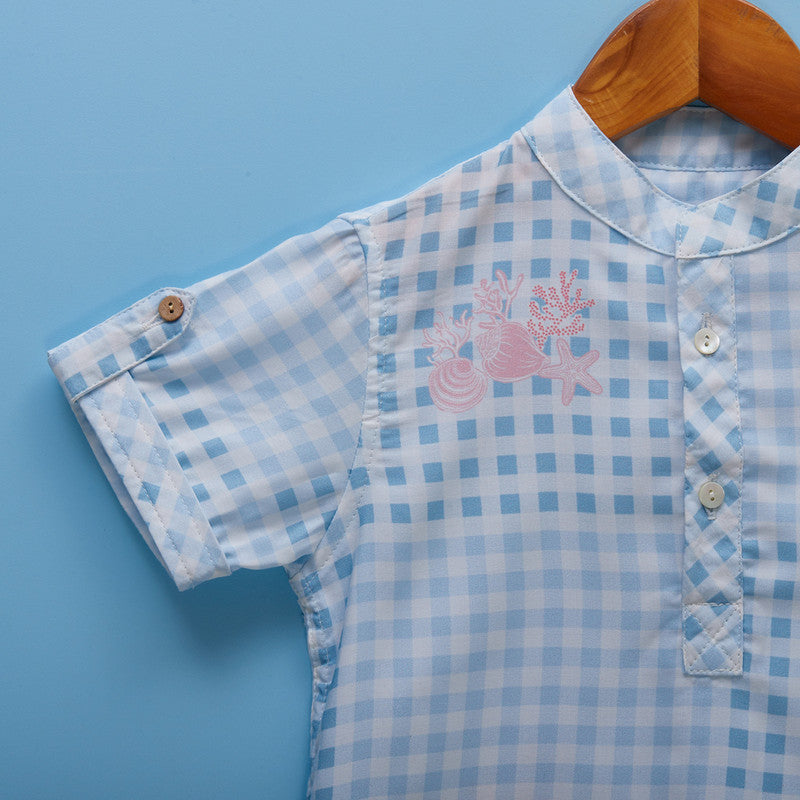 Cotton Coral Shirt | Printed | Sky Blue、mySite、camillekostekn