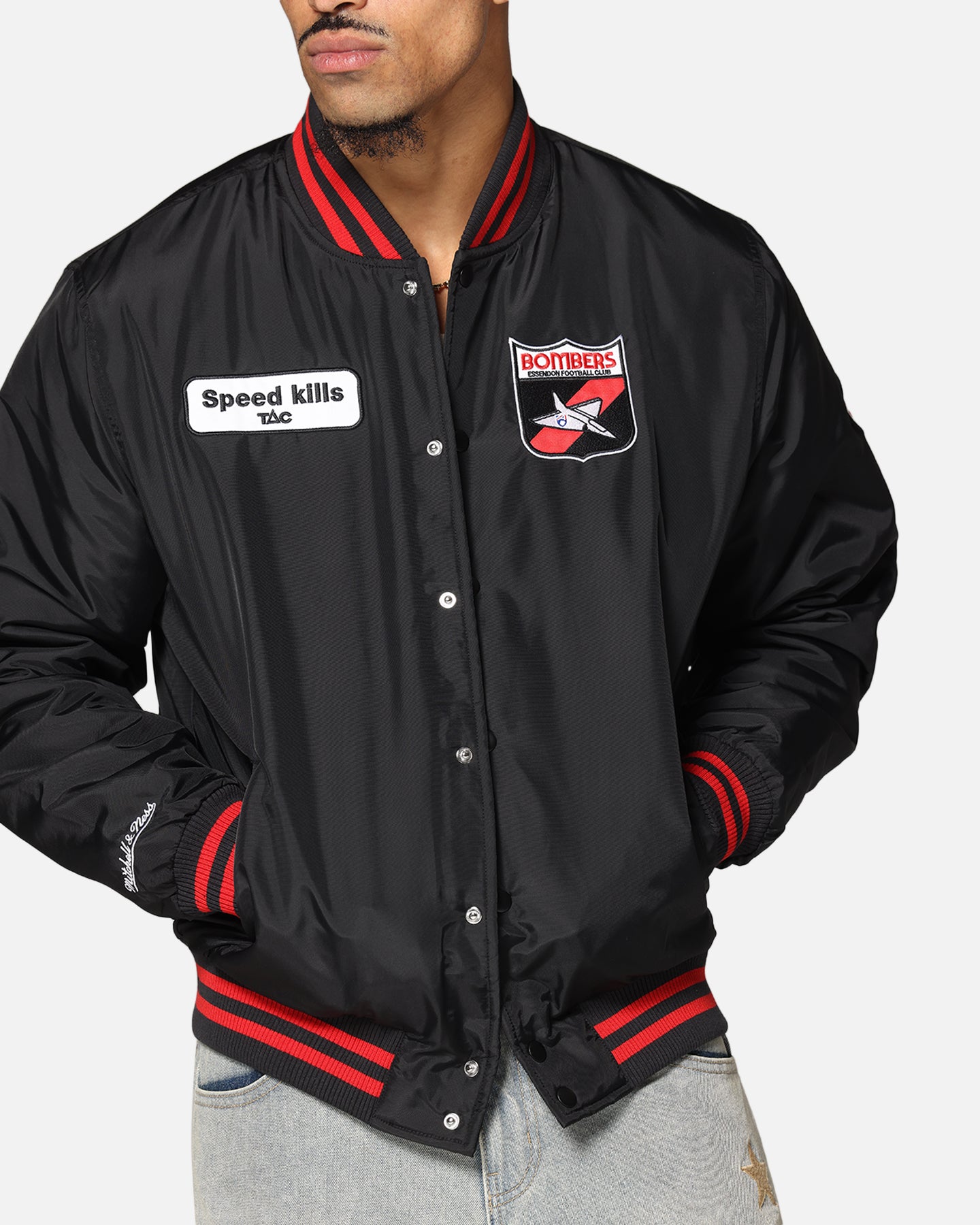 Mitchell & Ness Essendon Bombers Team Bomber Jacket Solid Black、mySite、zt4zffjzw