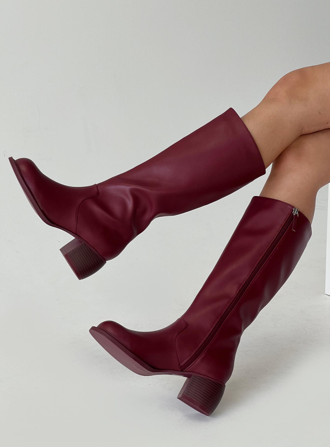 Ella Knee High Boots Burgundy、mySite、solidvoid