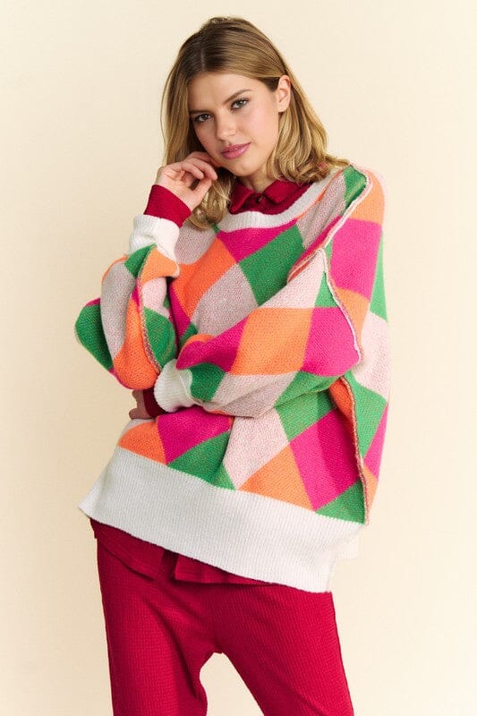 Davi & Dani Exposed Seam Color Block Dropped Shoulder Sweater、mySite、camillekostekn
