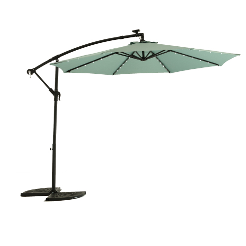 10ft Solar LED Offset Hanging Market Patio Umbrella ( khaki )(No Base)、、eastwooduniform