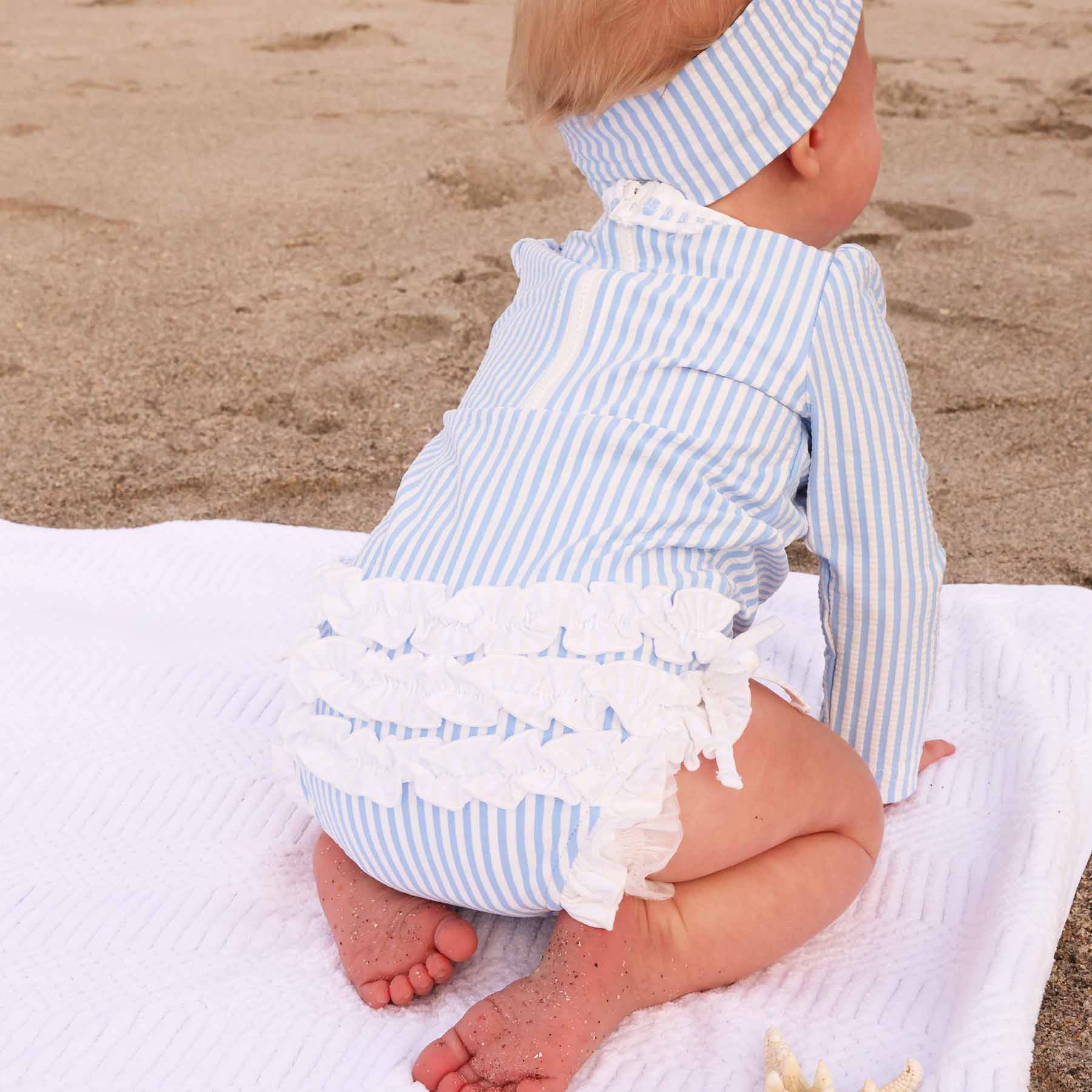  Long Sleeve Rash Guard With Ruffle Bottom | Seersucker Blue、mySite、layawaytickets