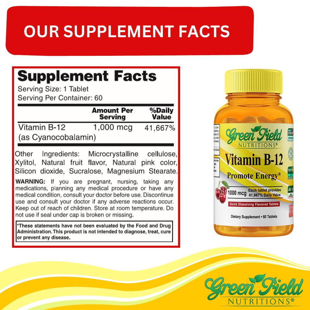 Greenfield Nutritions - Halal Vitamin B12 1000 mcg Vitamin, 60 Sublingual Tablets, Fast Absorption、mySite、topwebapps