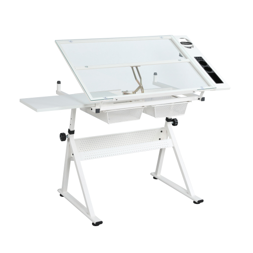 black adjustable tempered glass drafting printing table with chair、、casual