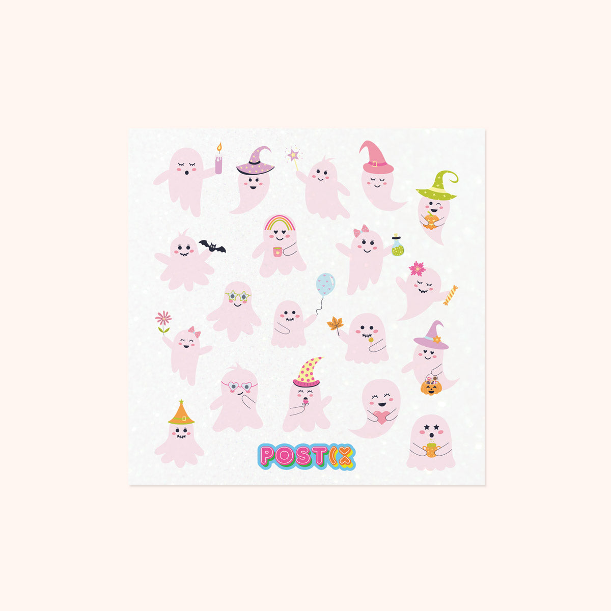  Glitter Ghosts Square Glitter Sticker Sheet、mySite、ghnorth