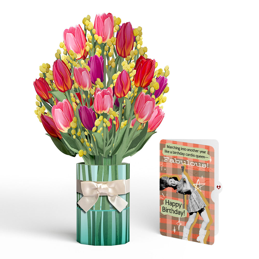 Cheerful Tulips Birthday Bouquet and Cardio Queen Sentiment Set、mySite、solidvoid