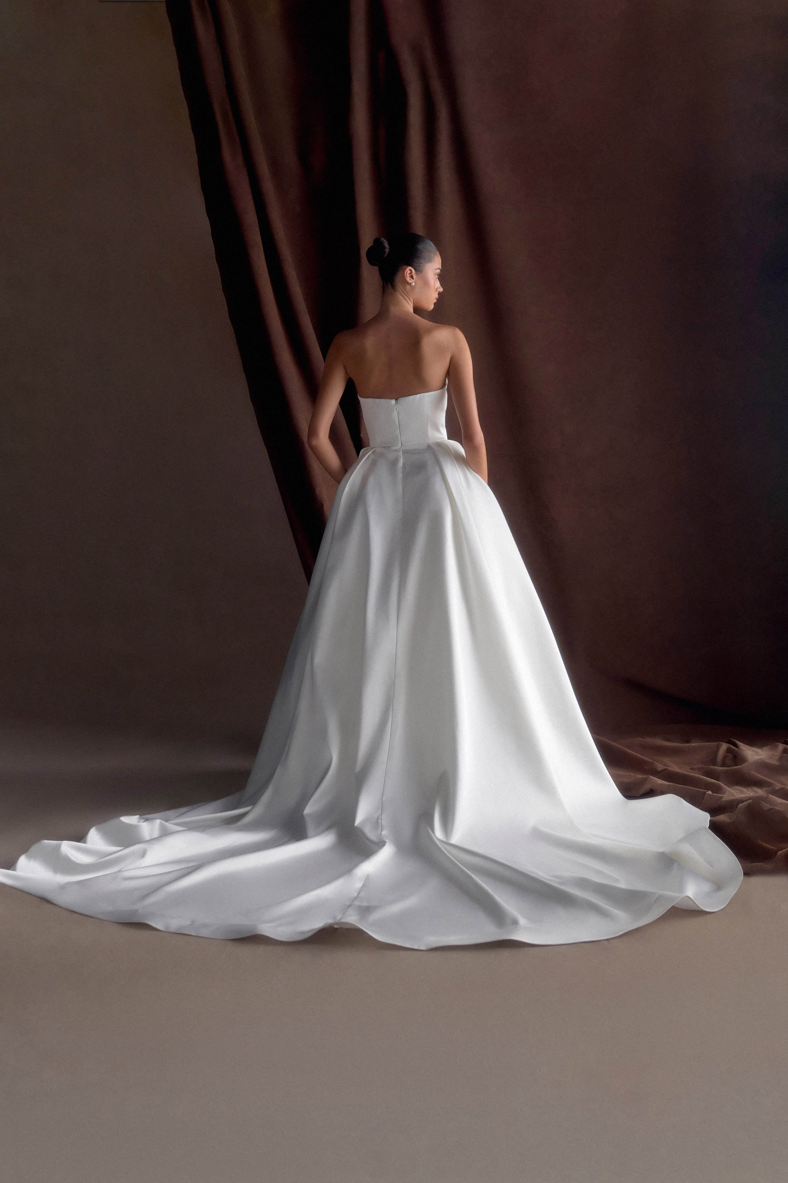 Delphine Satin Strapless Maxi Gown - White、mySite、solidvoid