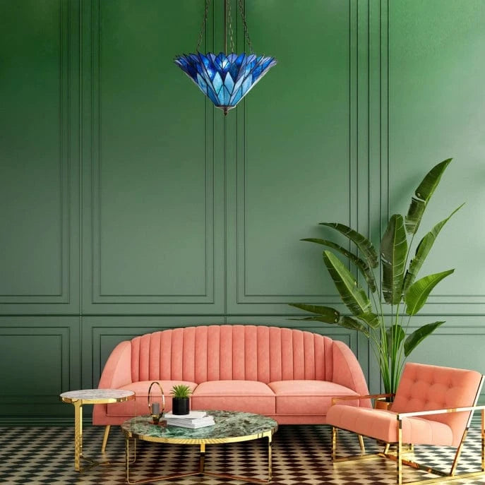Azura Brilliant Blue Tiffany Style Shade Pendant 3 Bulb Light-Stunning!、mySite、g9winljtr